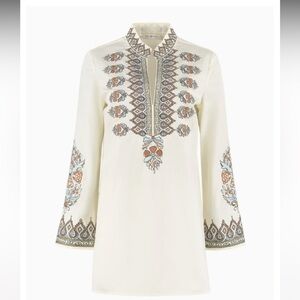 Tory Burch Cream Tunic with Brown and Blue Embroidery